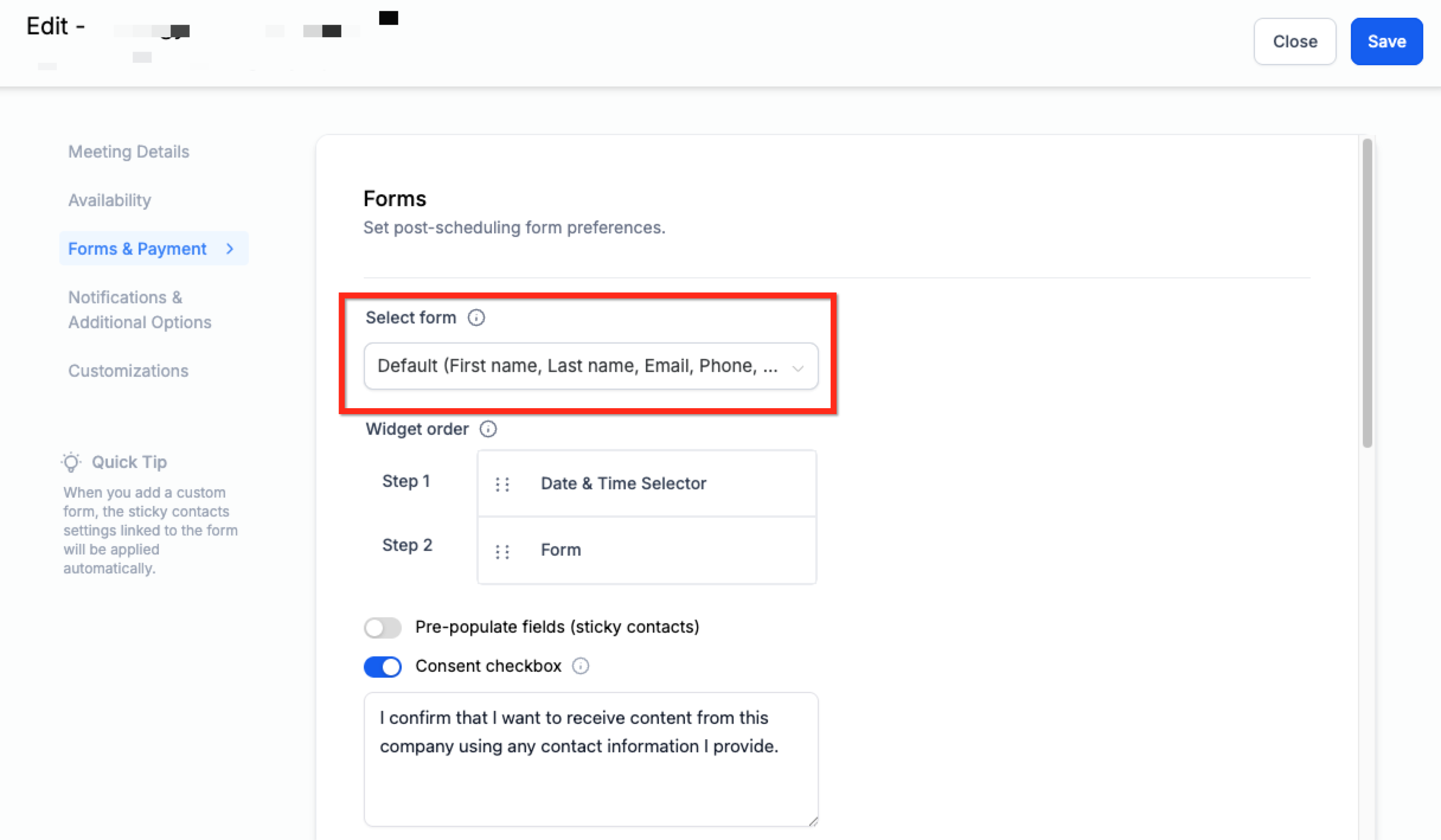 Attach Form to Calendar