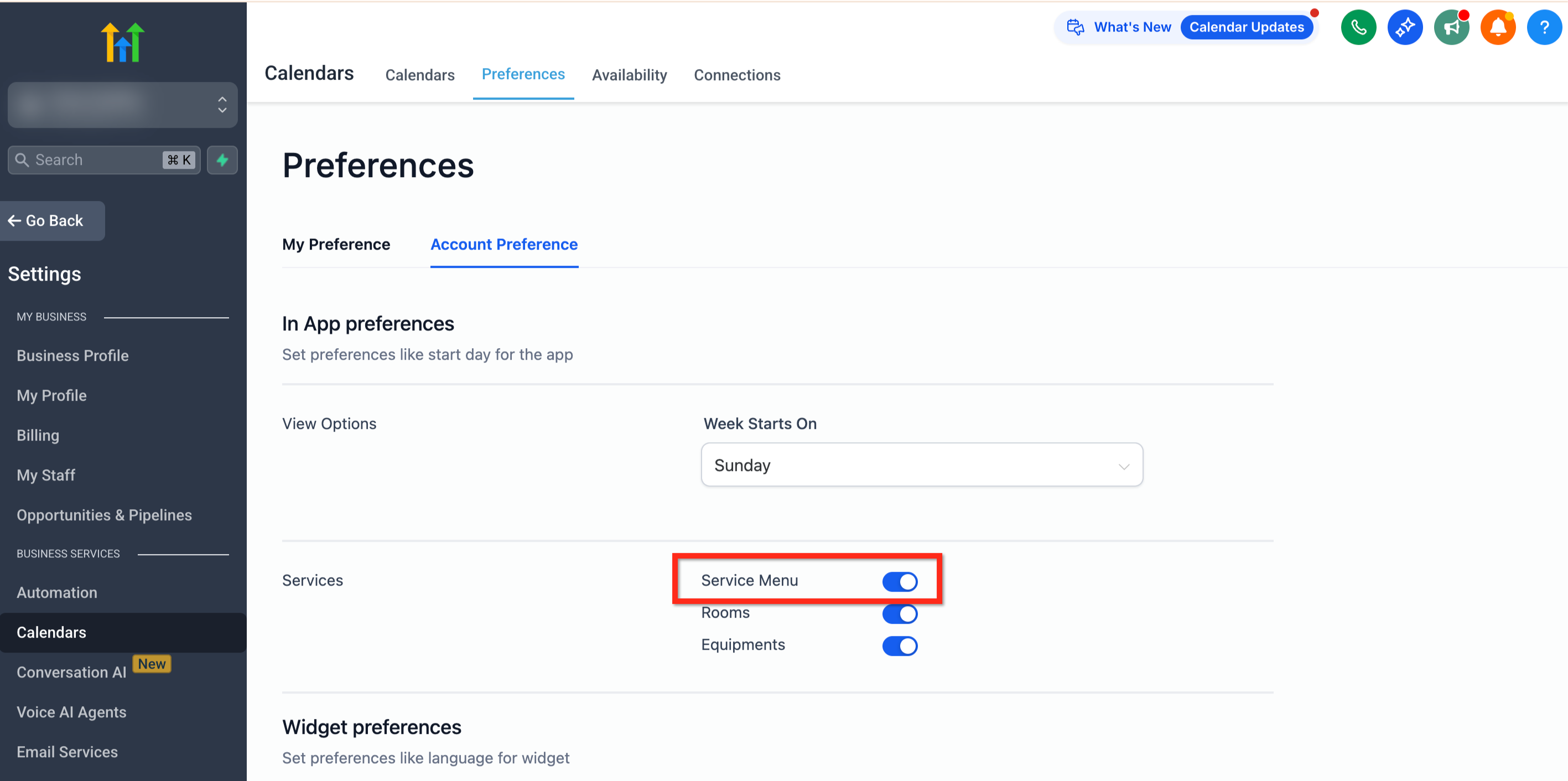 Build Service Menu