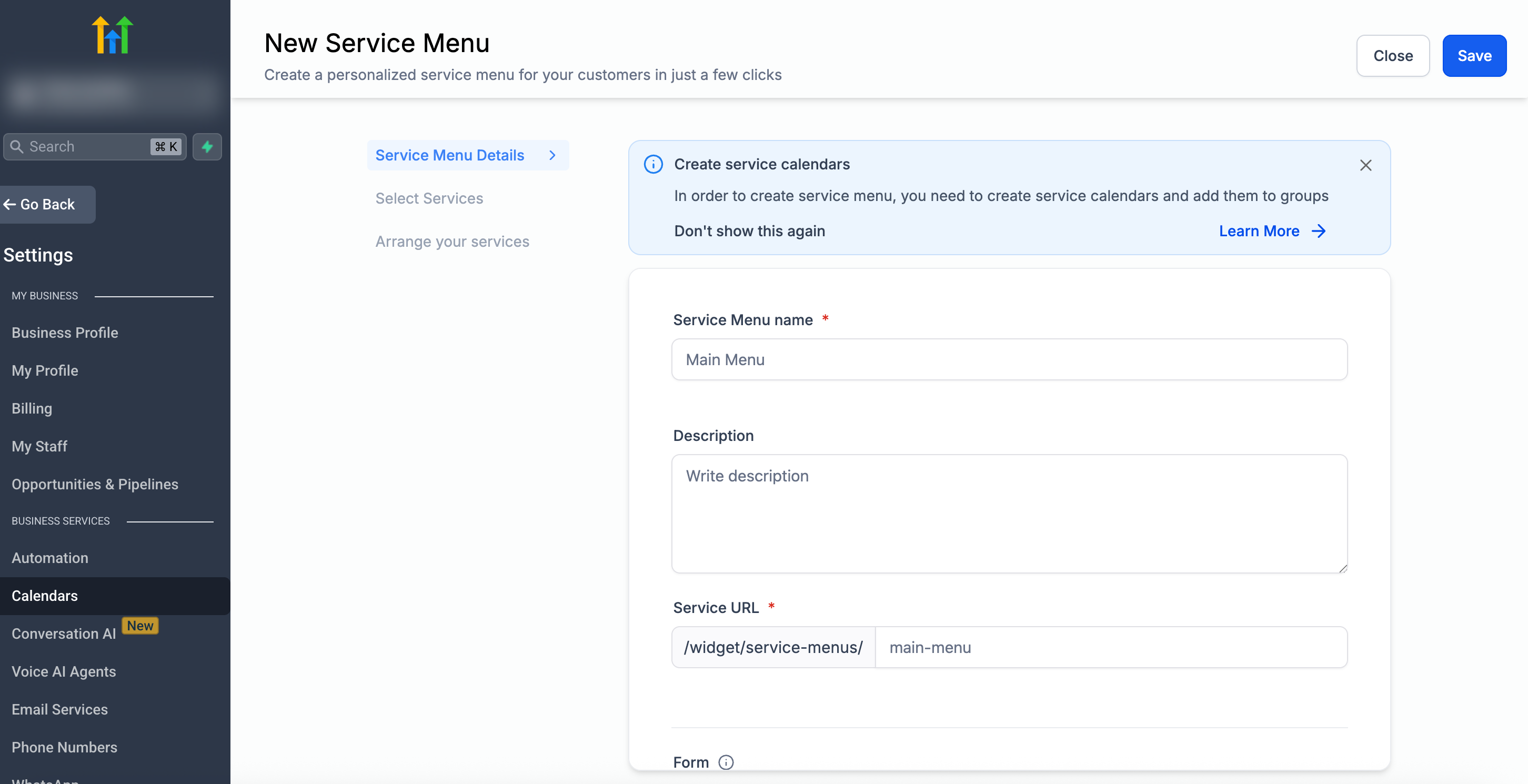 Menu Settings