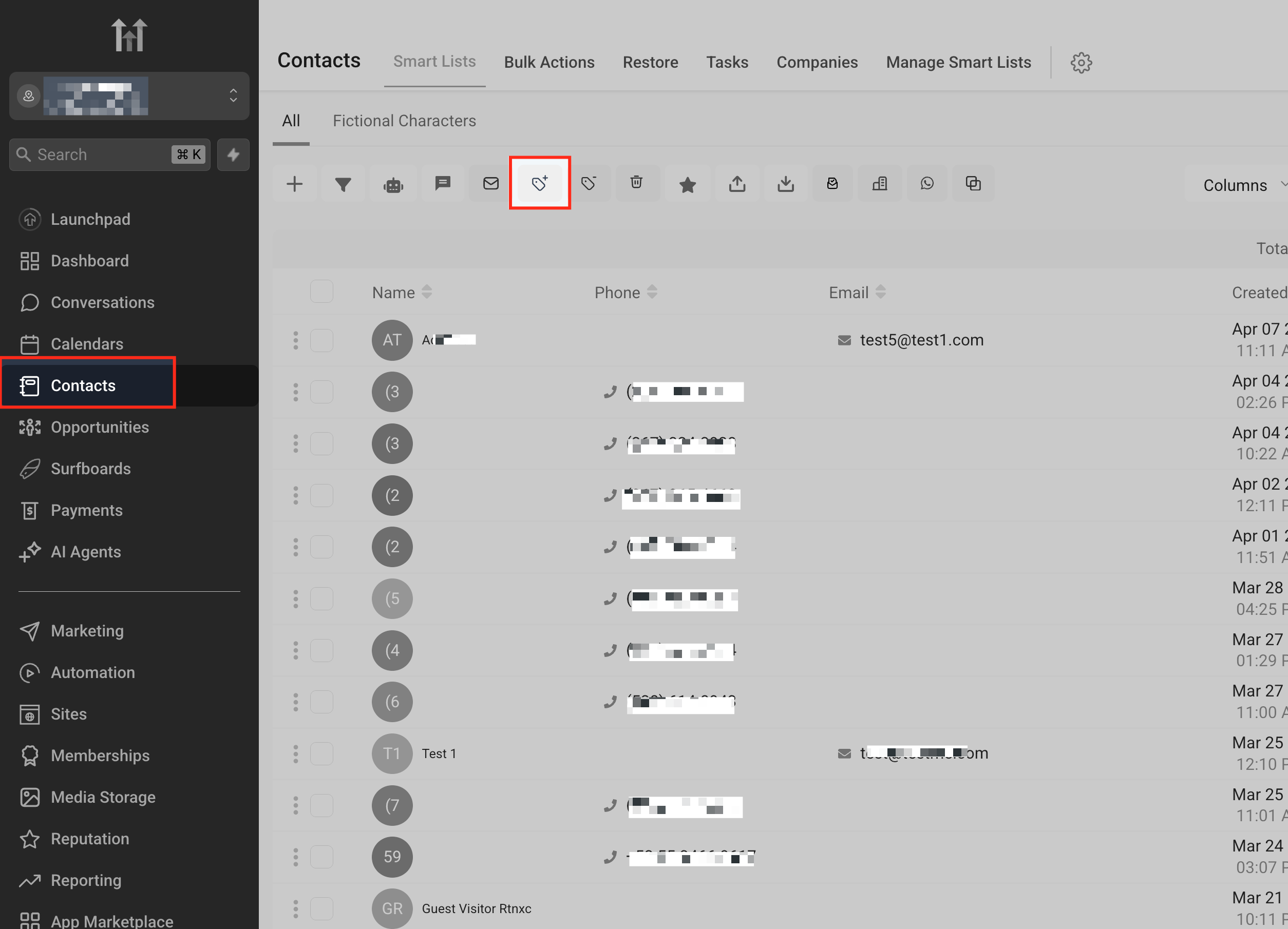 Navigate to the Contacts Tab