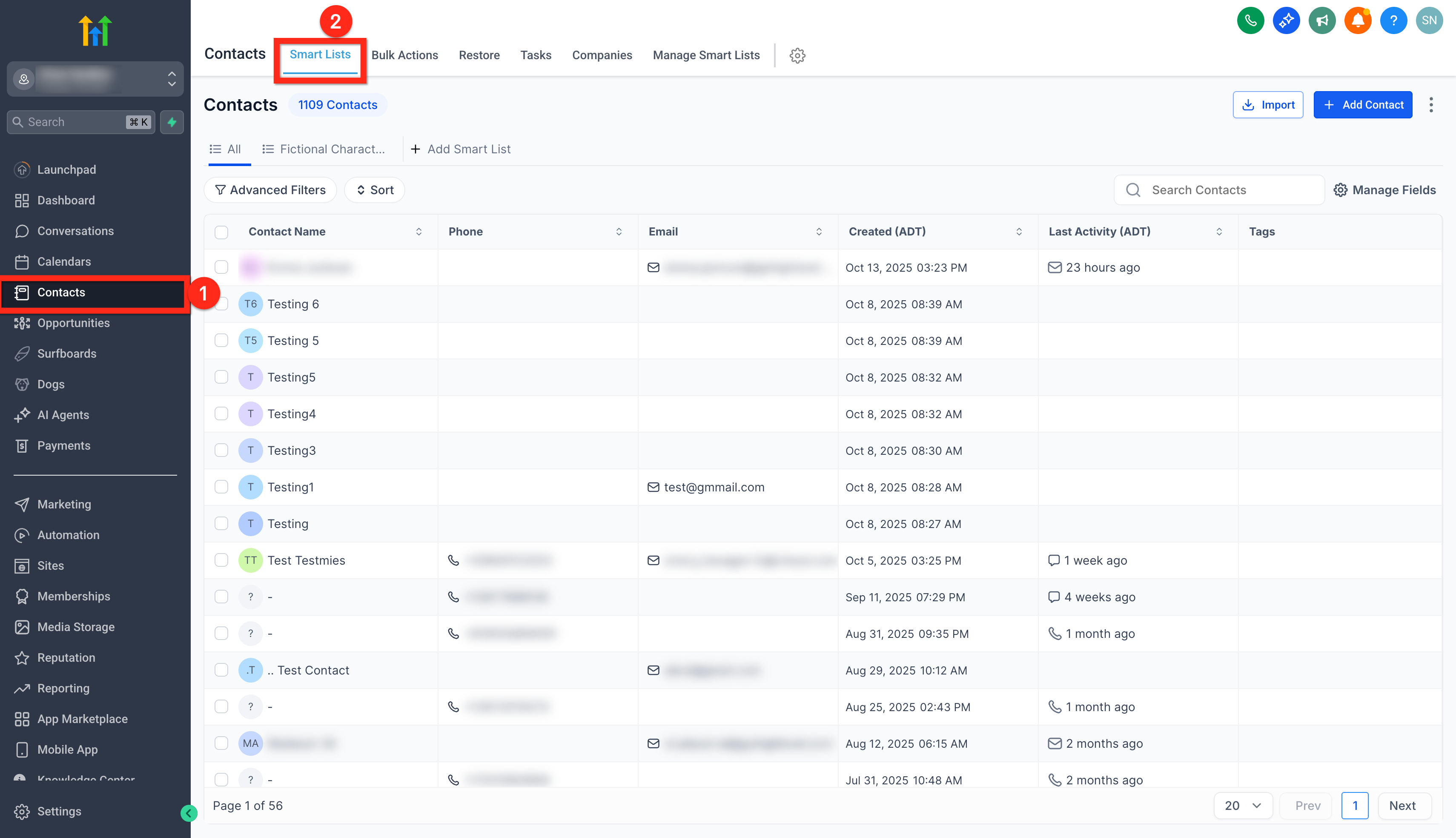 Navigate to Contacts