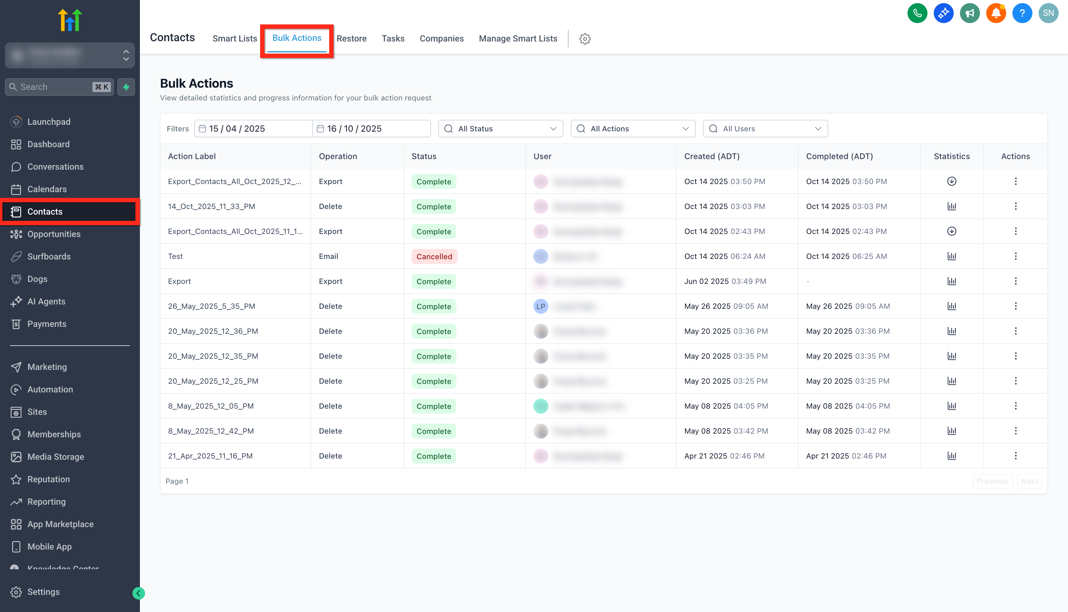 Download from Bulk Actions