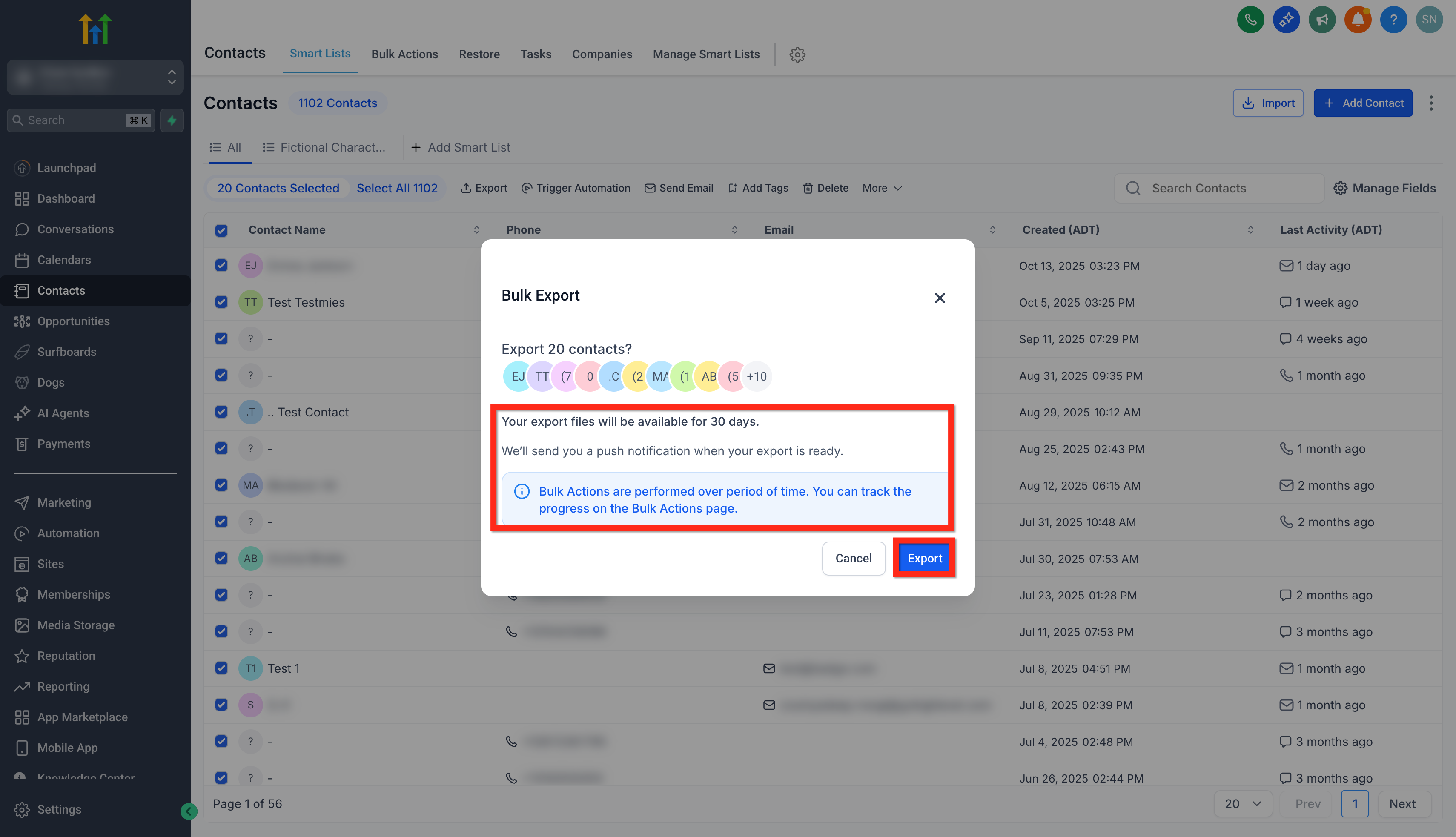 Confirm Export
