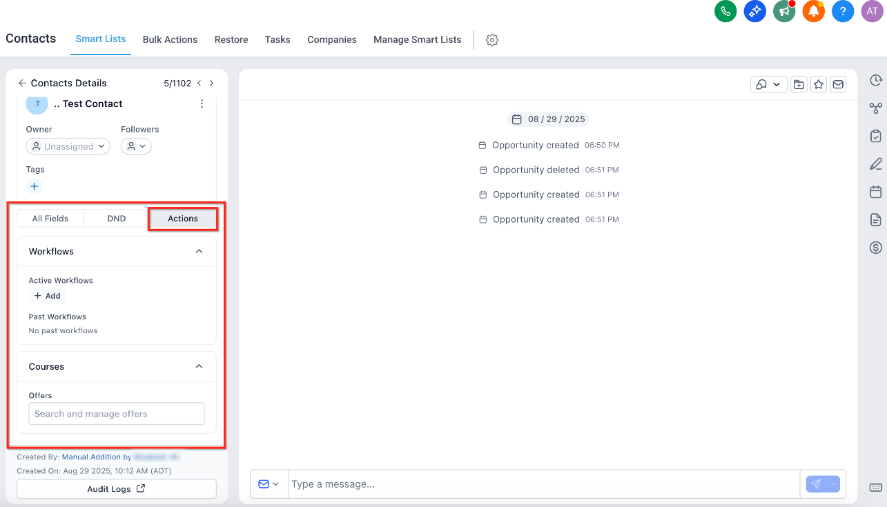 Actions Tab