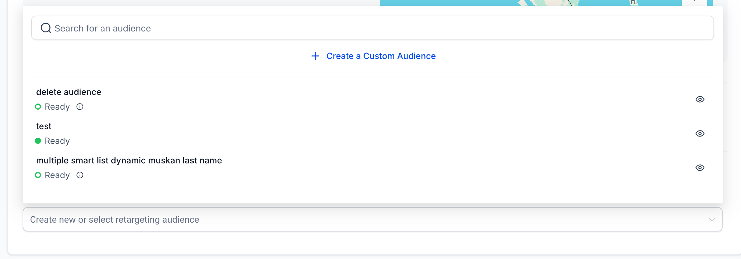 Retargeting Audience Dropdown