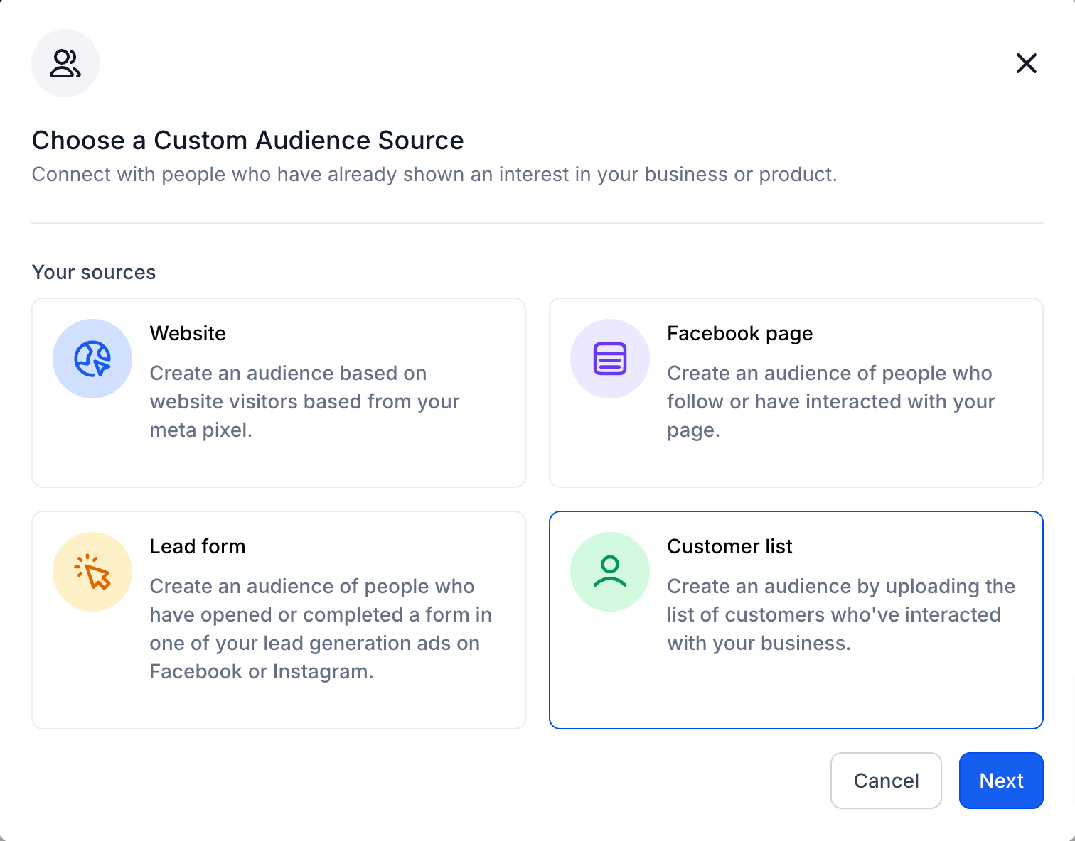 Select Custom Audience Type