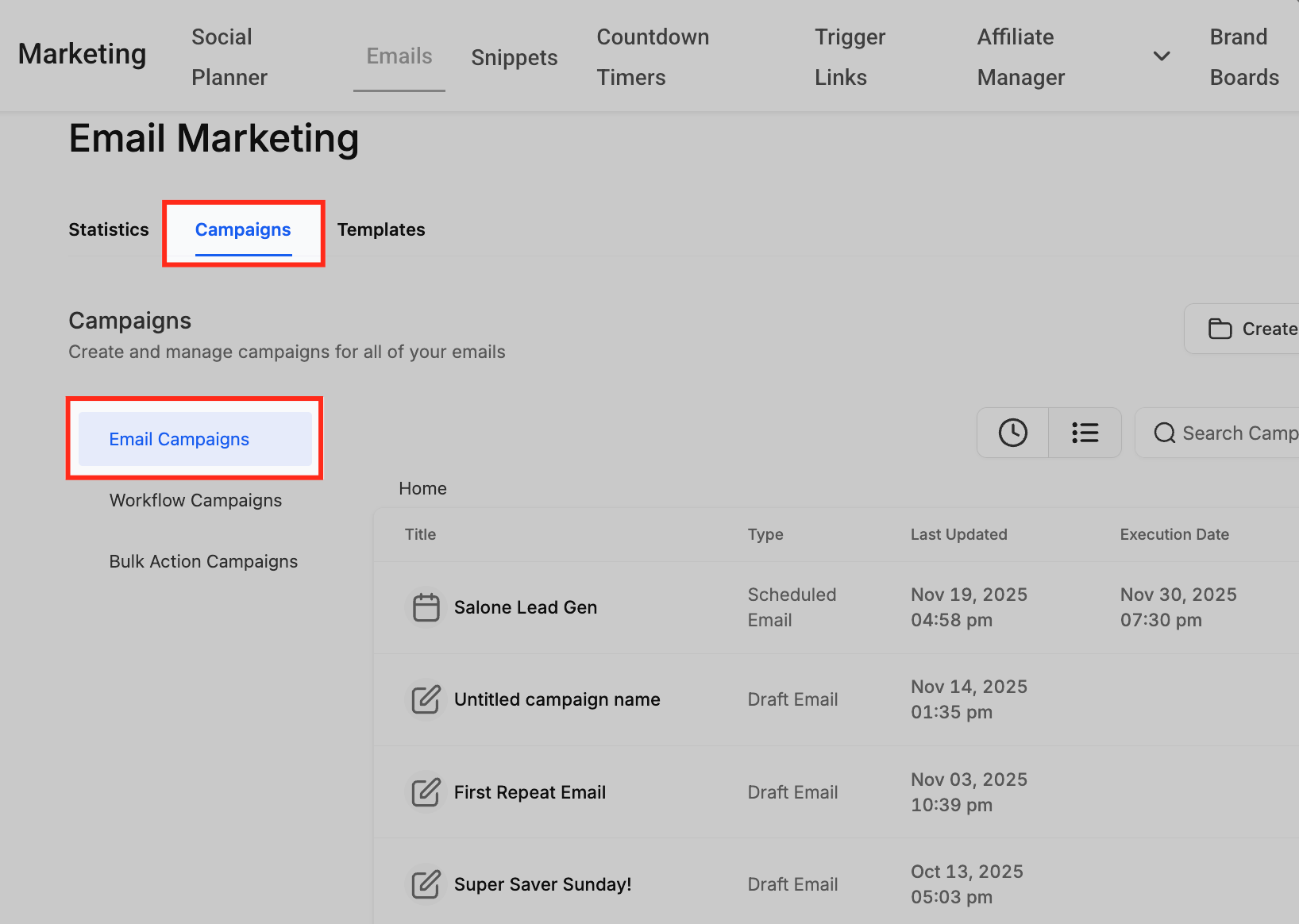Navigate to Campaigns