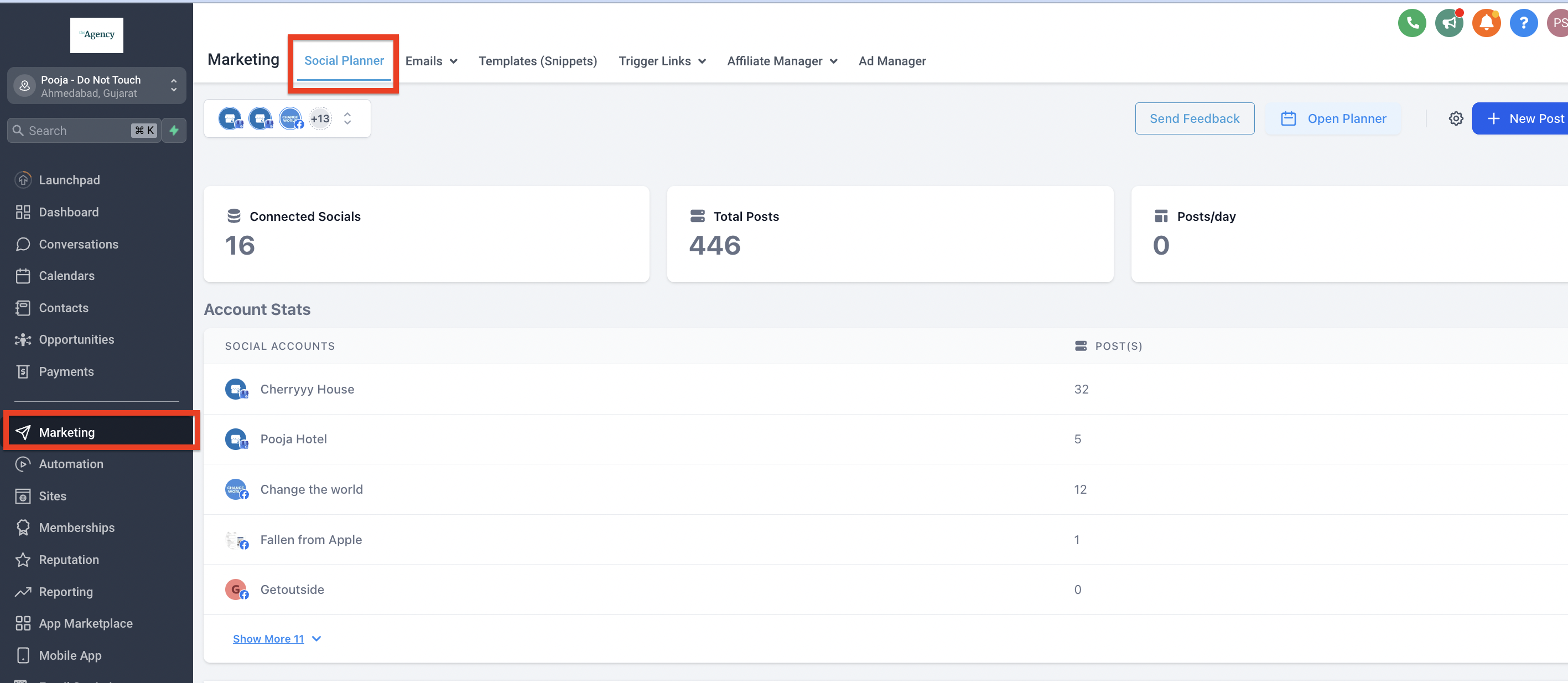 Navigate to Social Planner