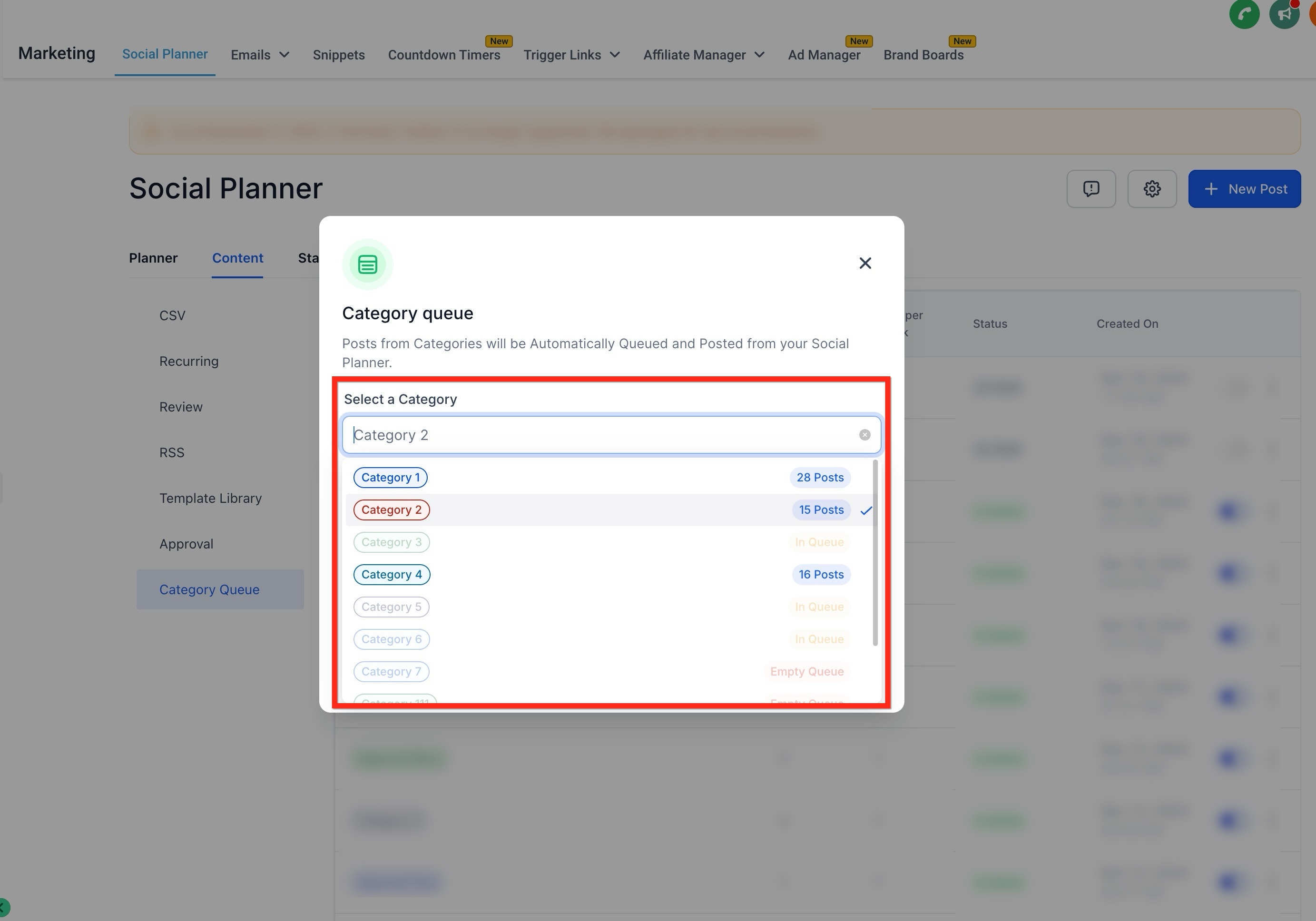 Select Category Options