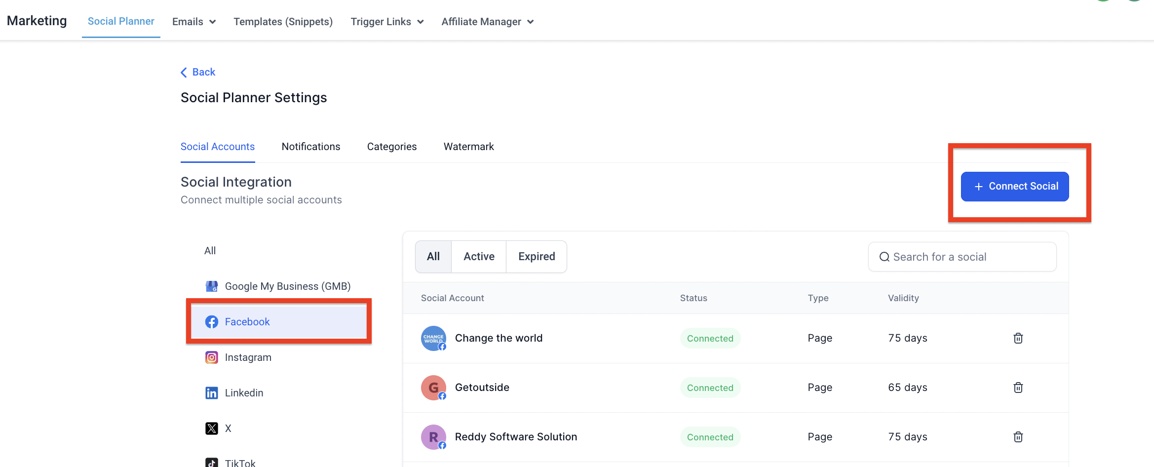 Connect a new Facebook Page