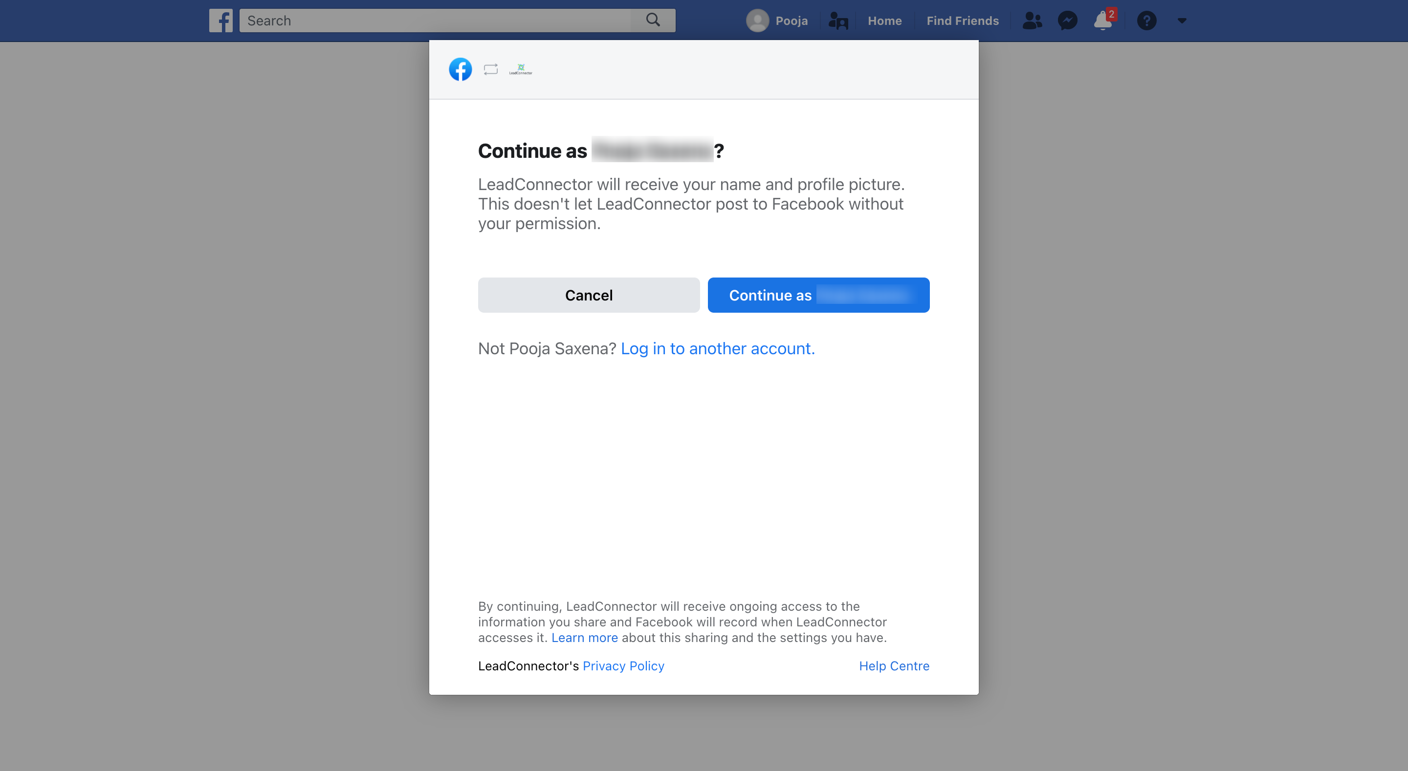Give permissions to fetch Facebook pages