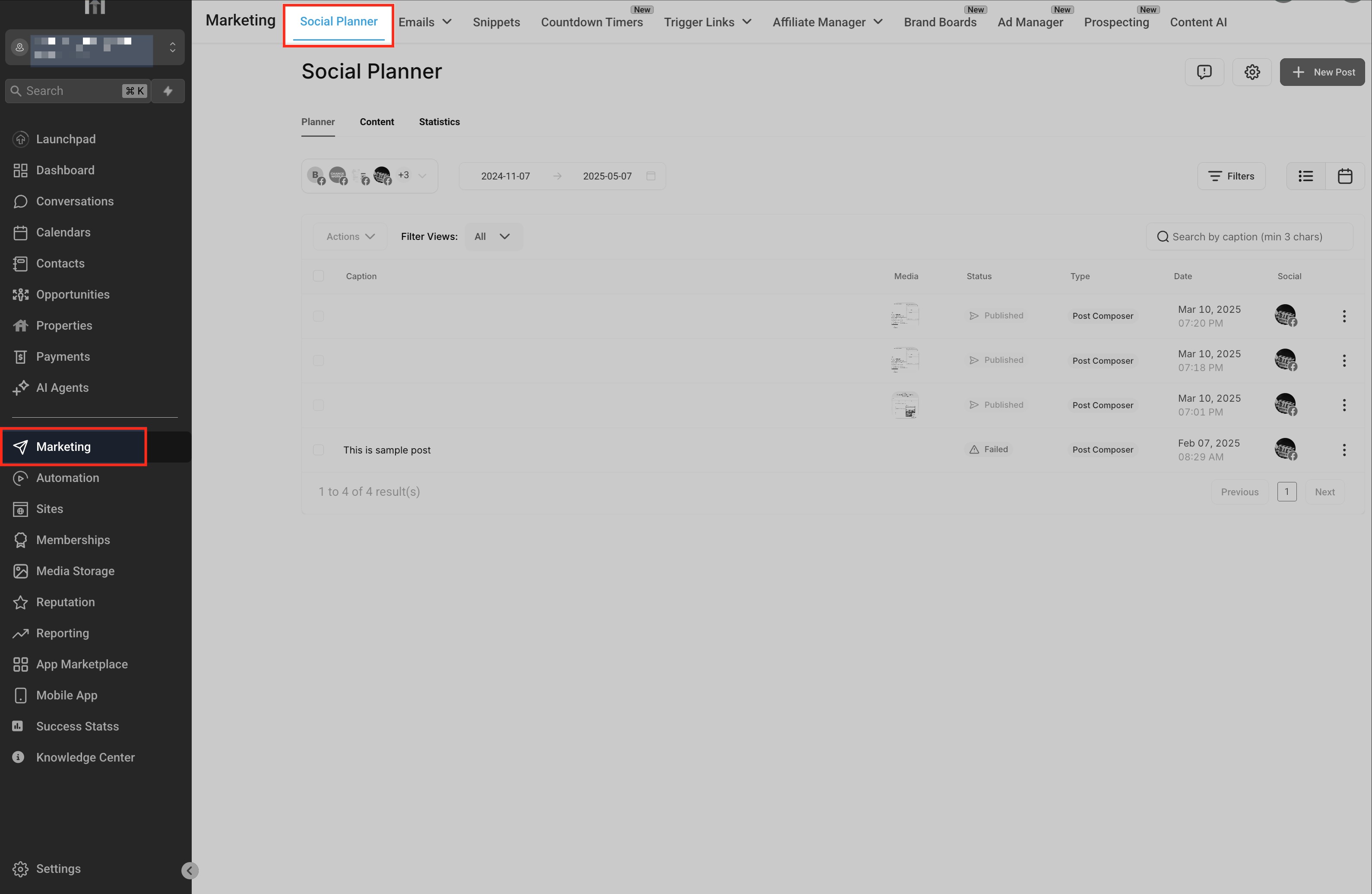 Navigate to Social Planner