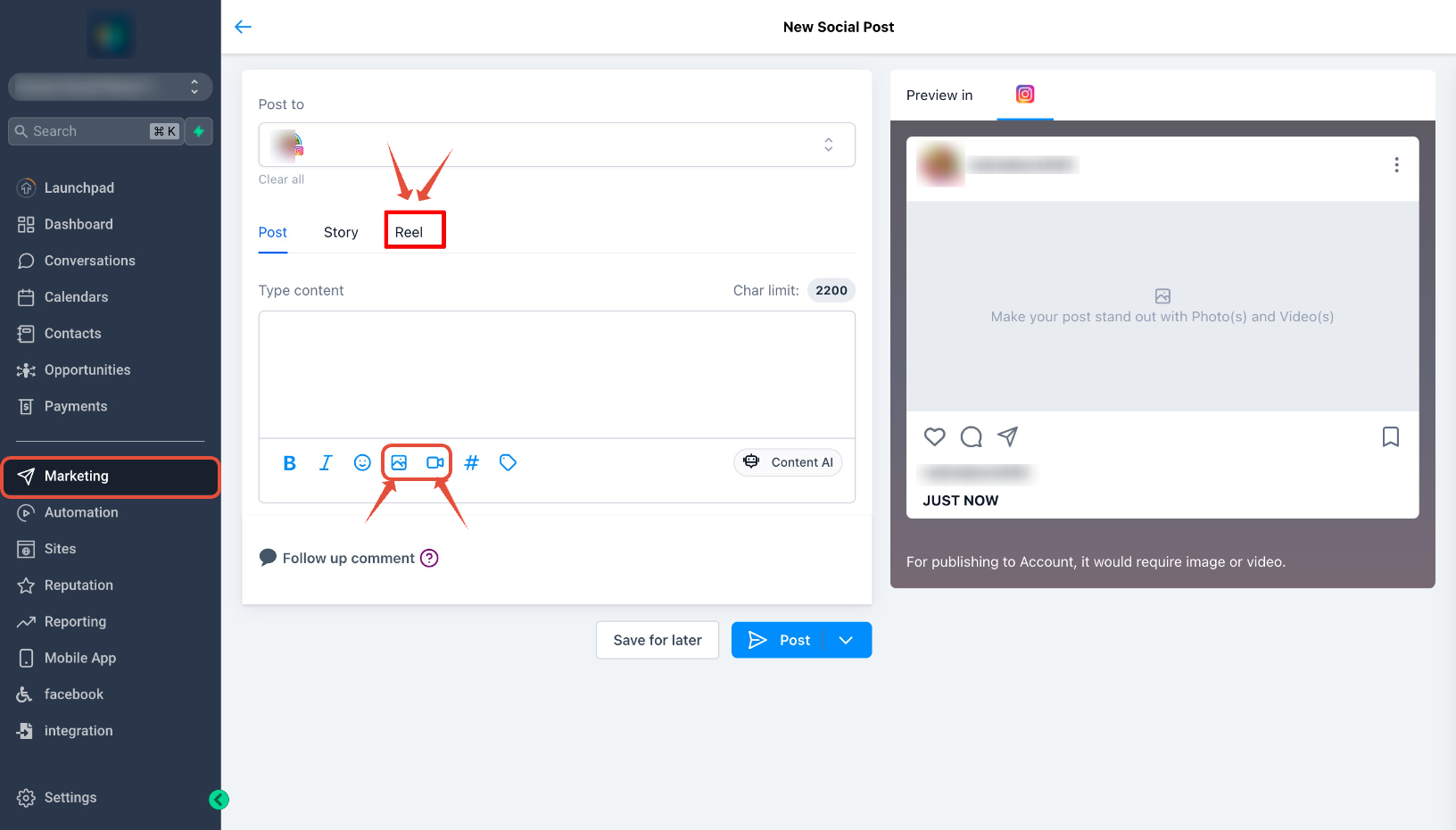 Go to Social Planner Settings