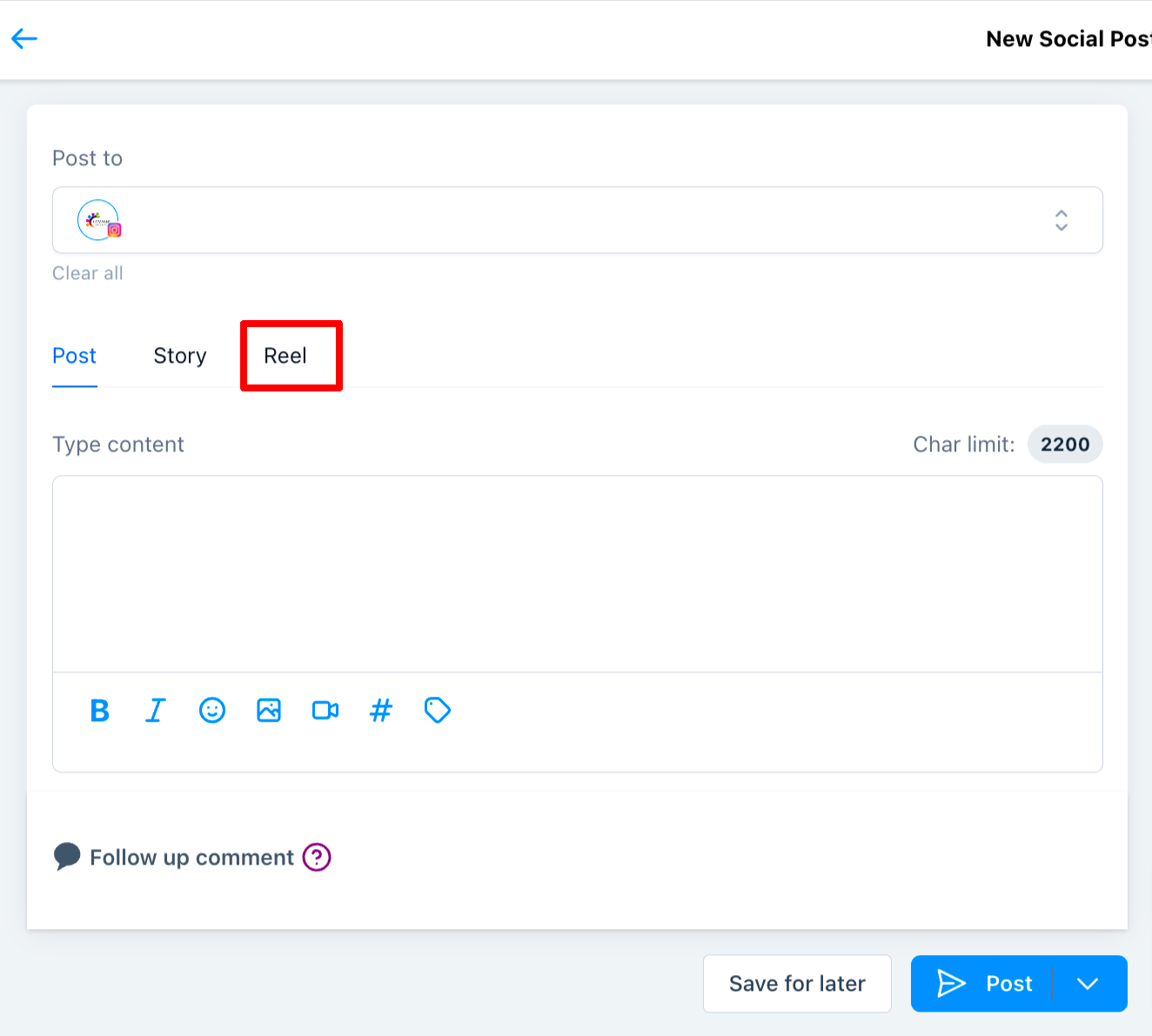 Select Reels Tab