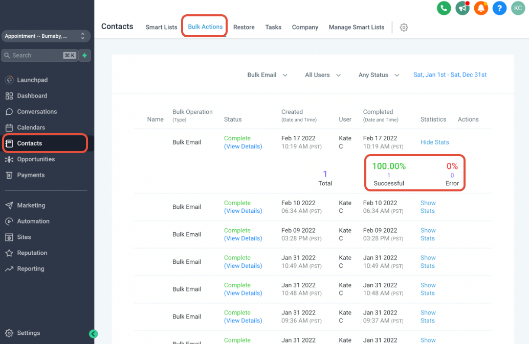 Bulk Email Stats