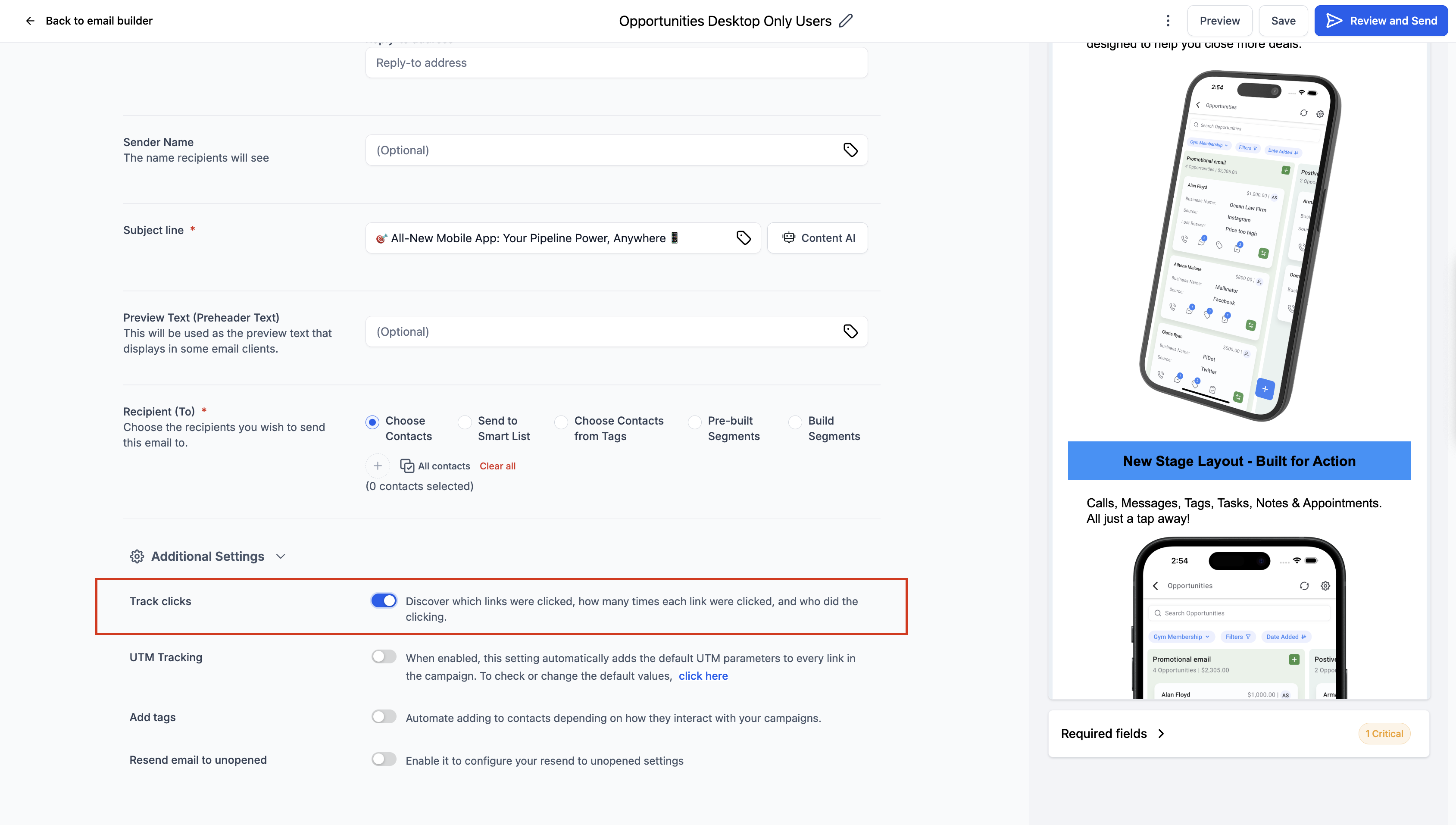 Send Settings View