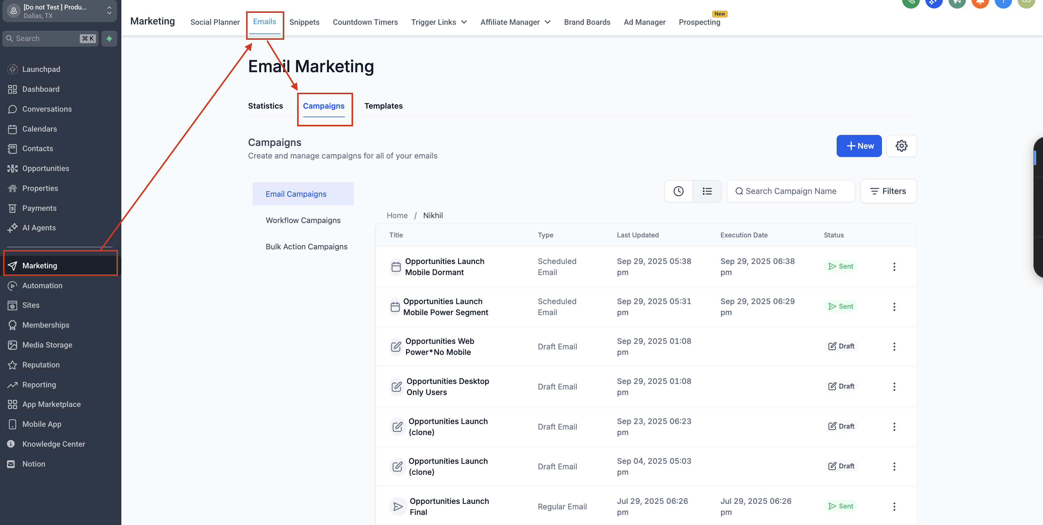 Select Campaign Context Menu