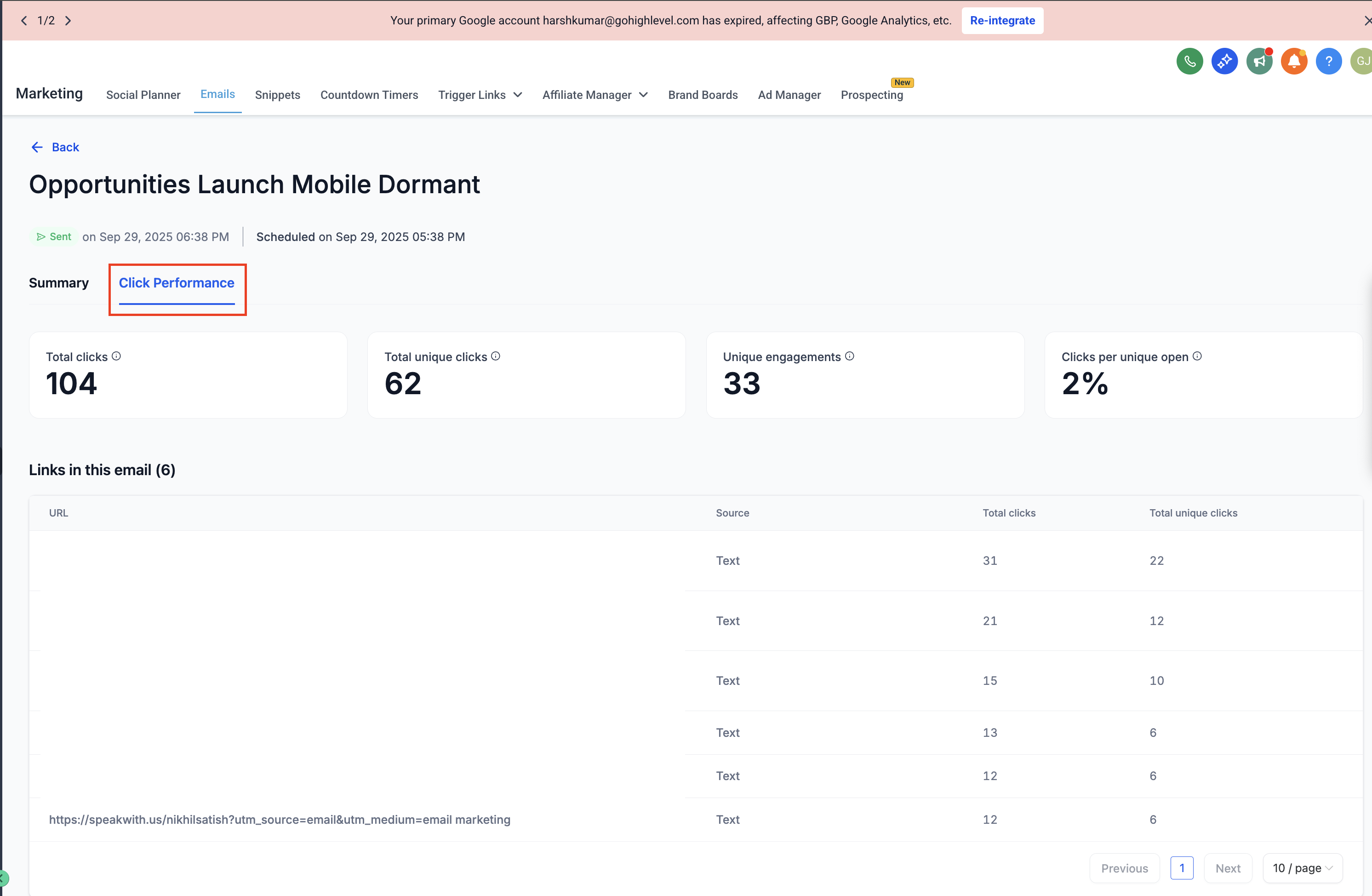 Link Metrics Breakdown