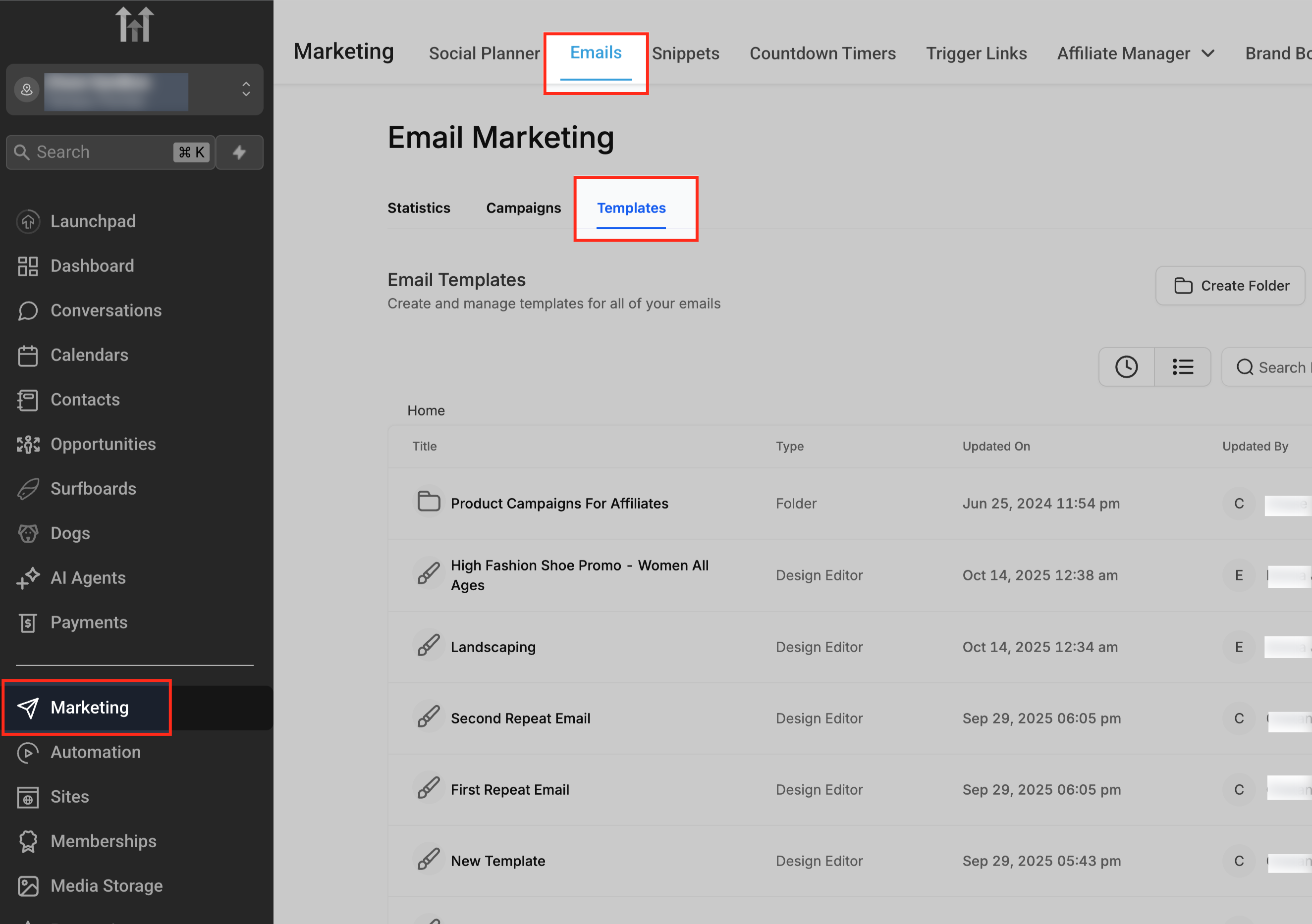 Navigate to Templates View