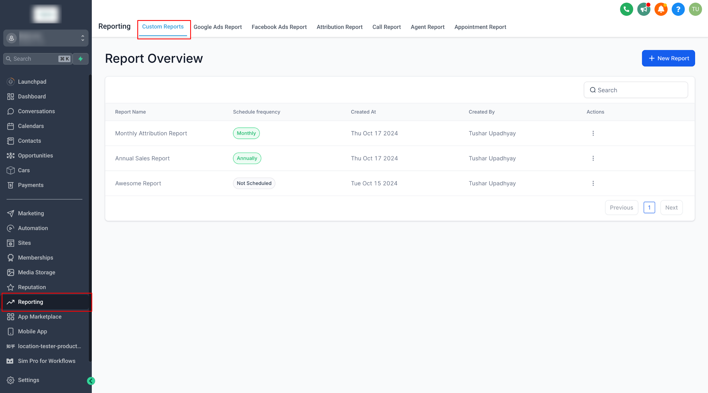 Access Custom Reports