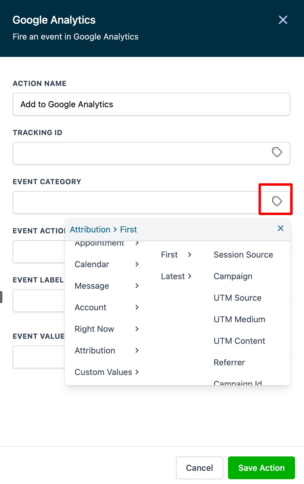 Google Analytics Workflow Fields